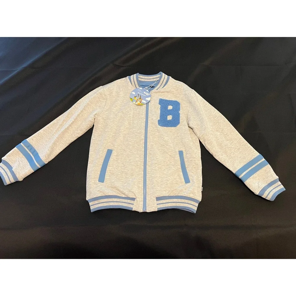 Little Sleepies Bluey Play Collection Varsity Jacket Grey Blue Size 8 NWT‎